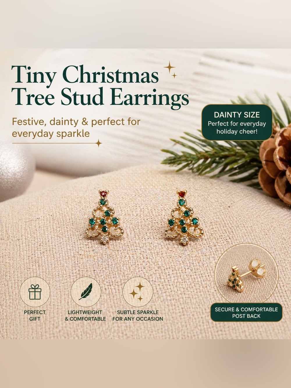 Tiny Christmas Tree Stud Earrings